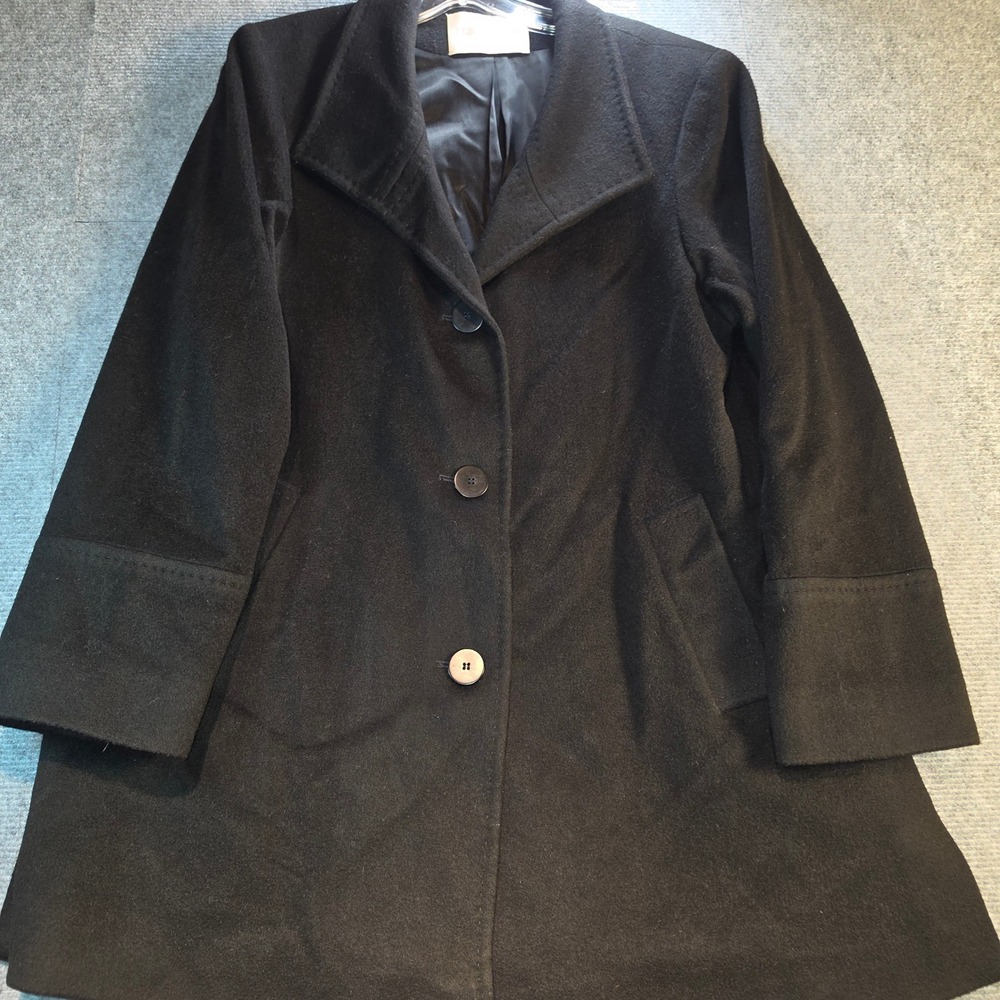 Fleurette Wool Cashmere Coat Womens M Black Excellent Luxury Winter Overcoat
